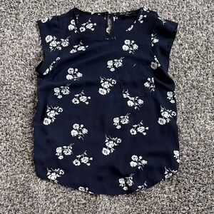Alice Blue Floral Blouse - Navy and White
